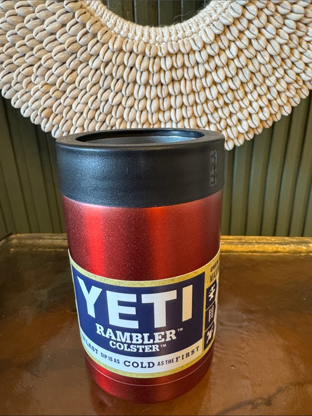 Yeti Rambler Colster Can Insulator in Metallic Red with Black Top